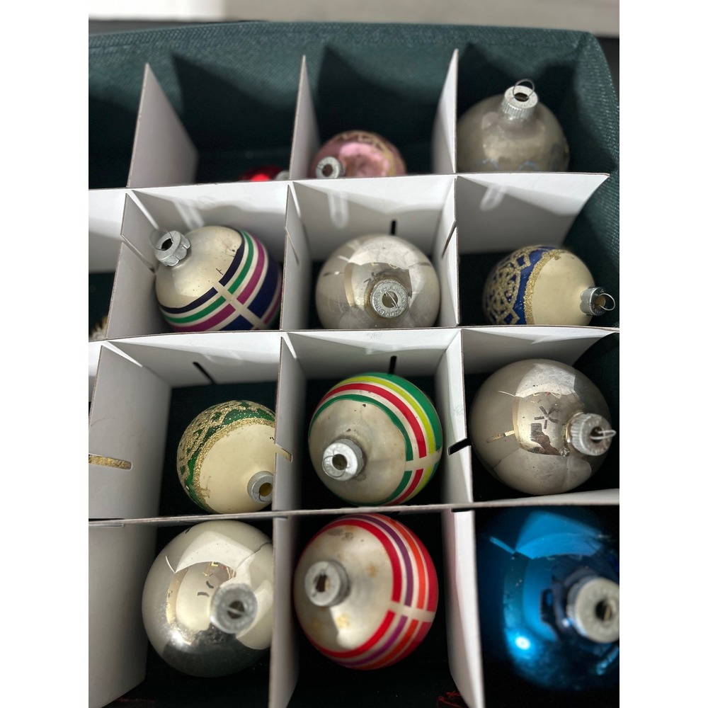 Christmas Ornaments Holiday Bulk Lot Vintage Shiny Brite Glass Striped Glitter